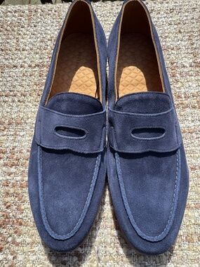 John Lobb Summer Seude Loafer, Blue with Leather Sole BNIB - 10UK/11US
